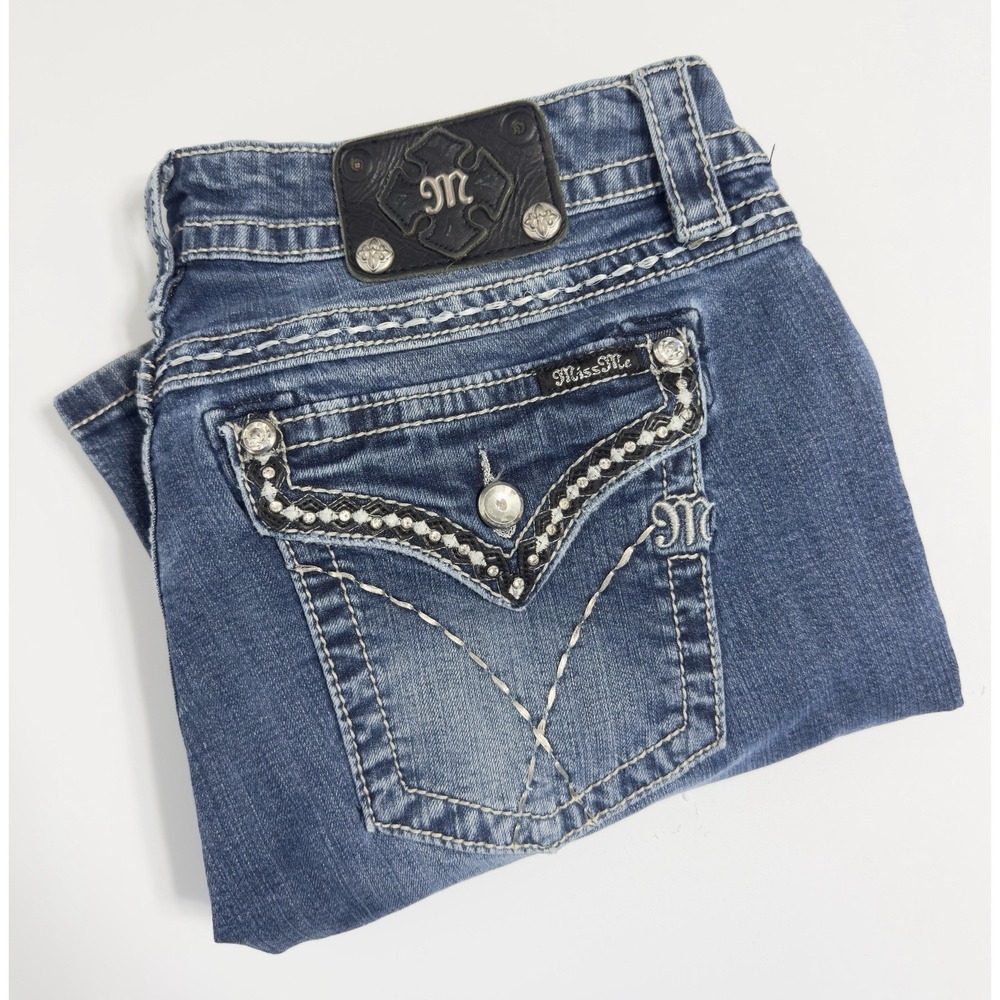 Miss Me Women's Bootcut Jeans Embellished Size 34 Rhinestones Cowgirl Rodeo 29"